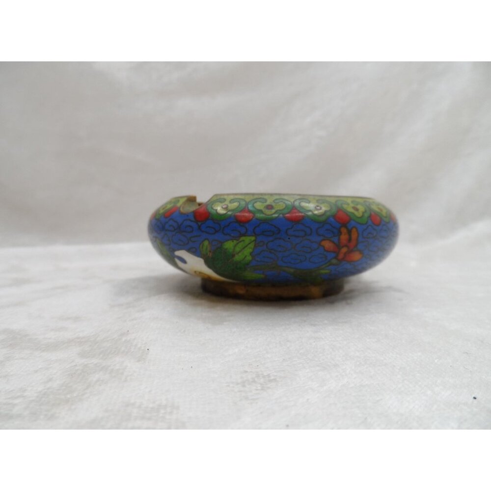 Vintage Chinese Cloisonné Enamel Round Ashtray Blue Floral Trinket Dish 3.5” - Picture 8 of 13